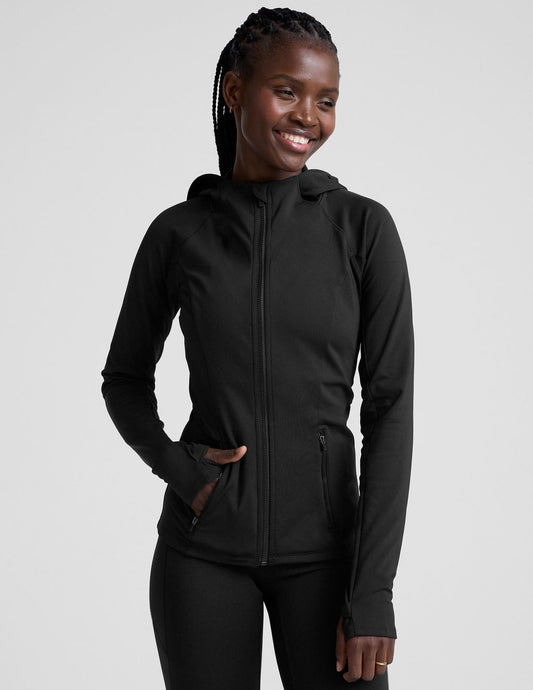 BEYOND YOGA PACER FLEECE FULL ZIP UP JACKET BLACK