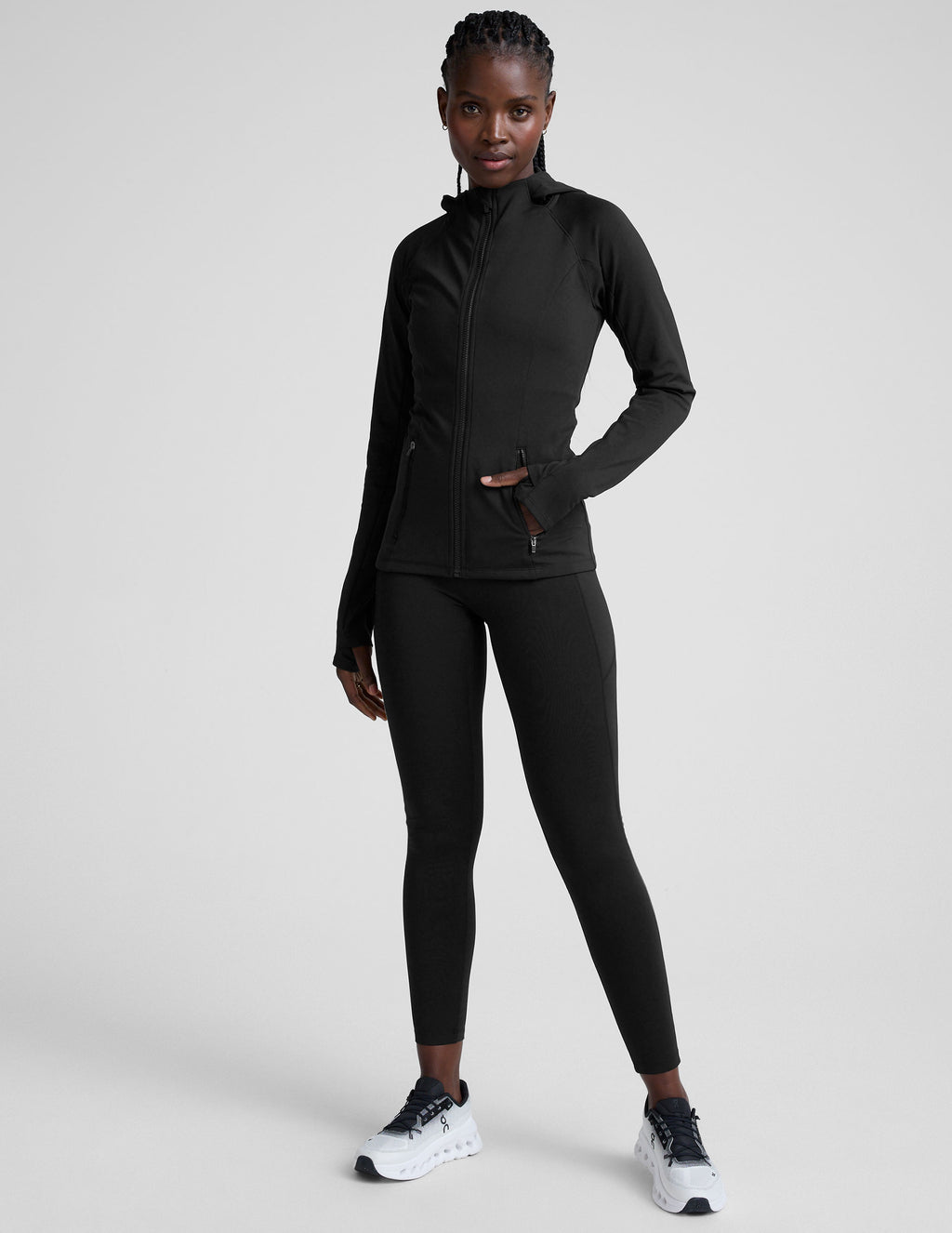 BEYOND YOGA PACER FLEECE FULL ZIP UP JACKET BLACK