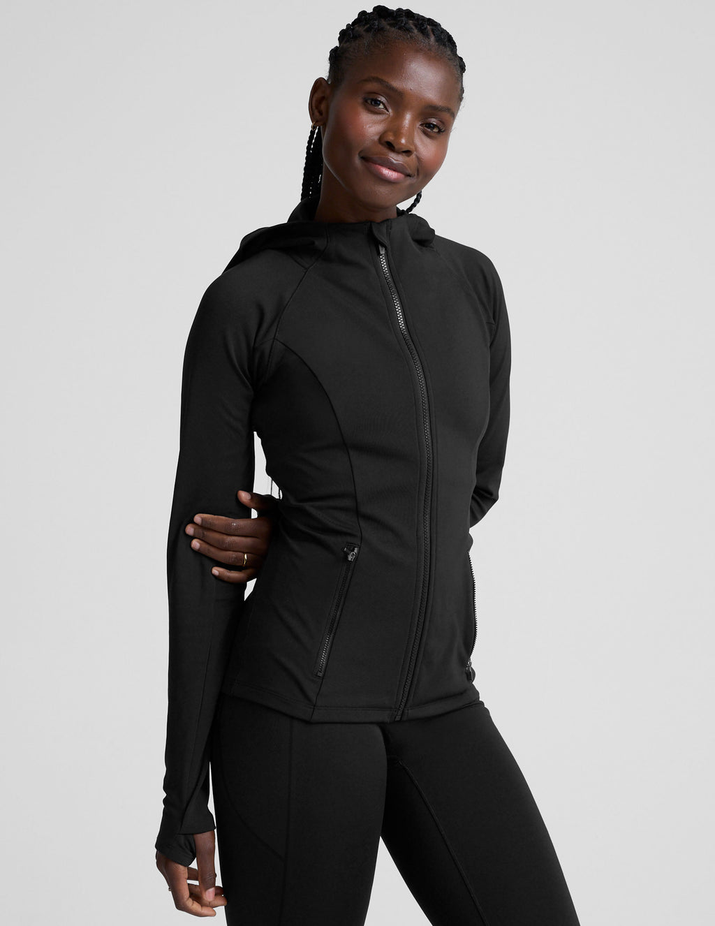 BEYOND YOGA PACER FLEECE FULL ZIP UP JACKET BLACK