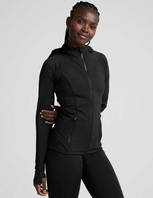 BEYOND YOGA PACER FLEECE FULL ZIP UP JACKET BLACK