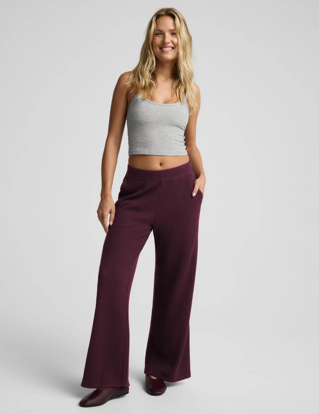 BEYOND YOGA REST DAY WAFFLE LEG PANT CABERNET