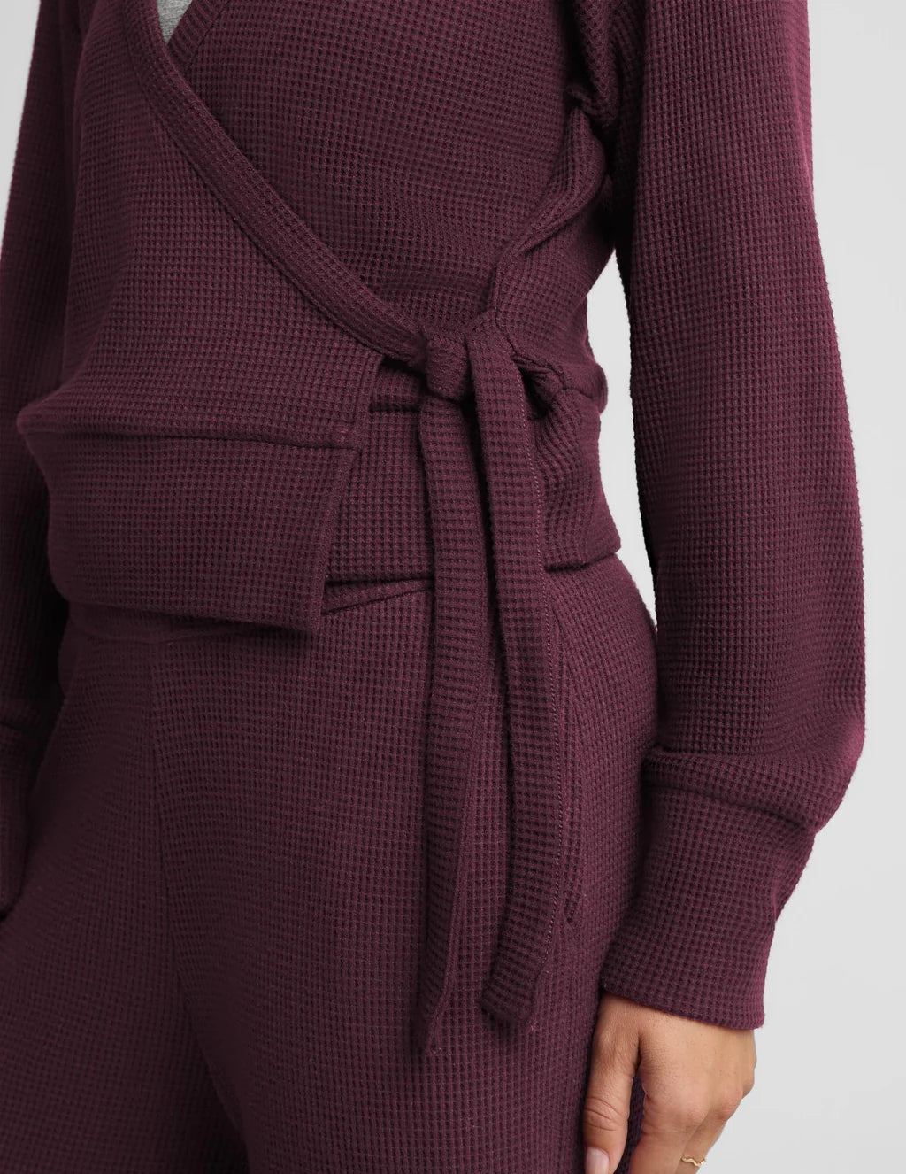 BEYOND YOGA REST DAY WAFFLE WRAP PULLOVER CABERNET 2