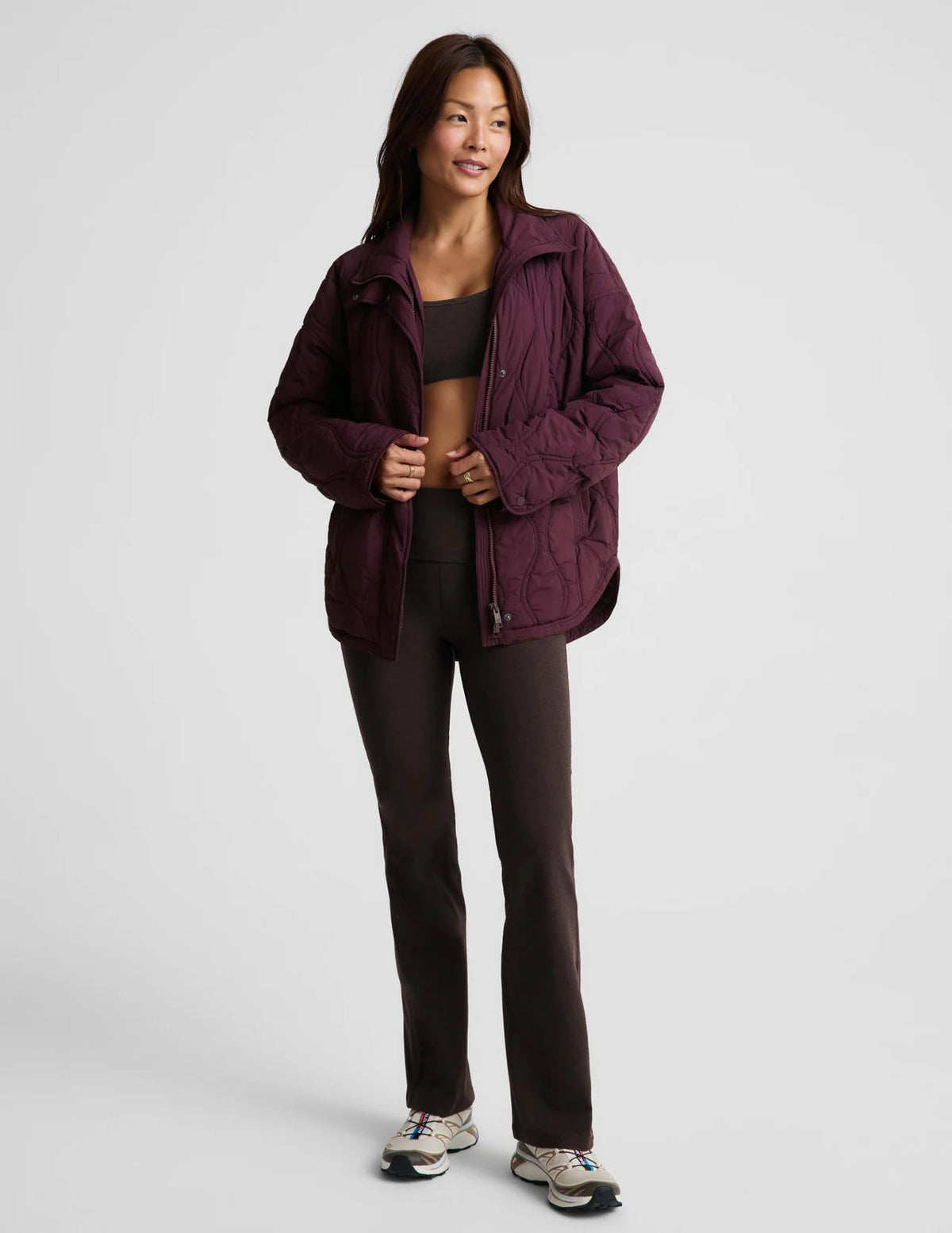 BEYOND YOGA ROAM QUILTED FULL ZIP LIGHTWEIGHT JACKET CABERNET