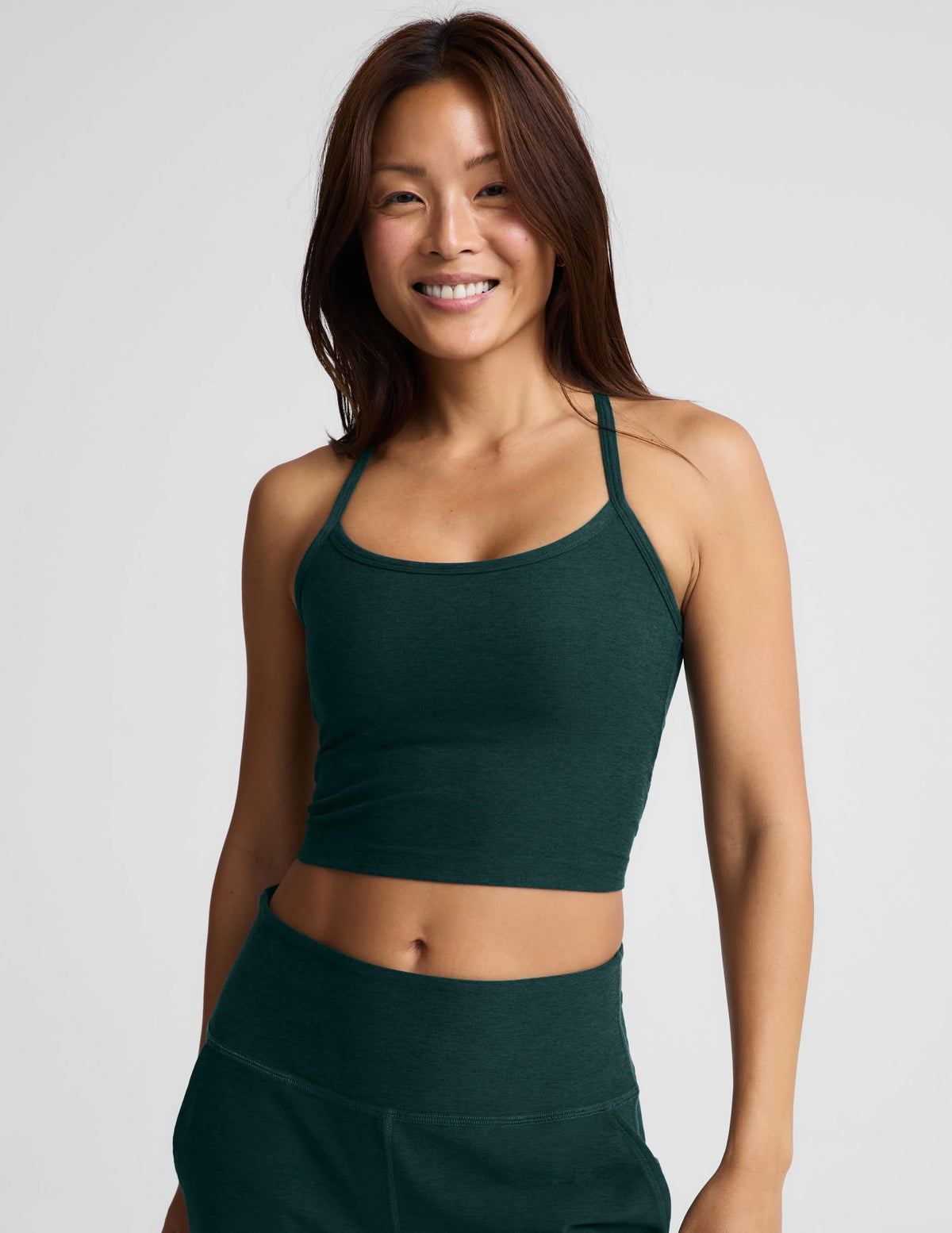 BEYOND YOGA SLIM RACERBACK CROPPED  TANK DARK IVY HEATHER