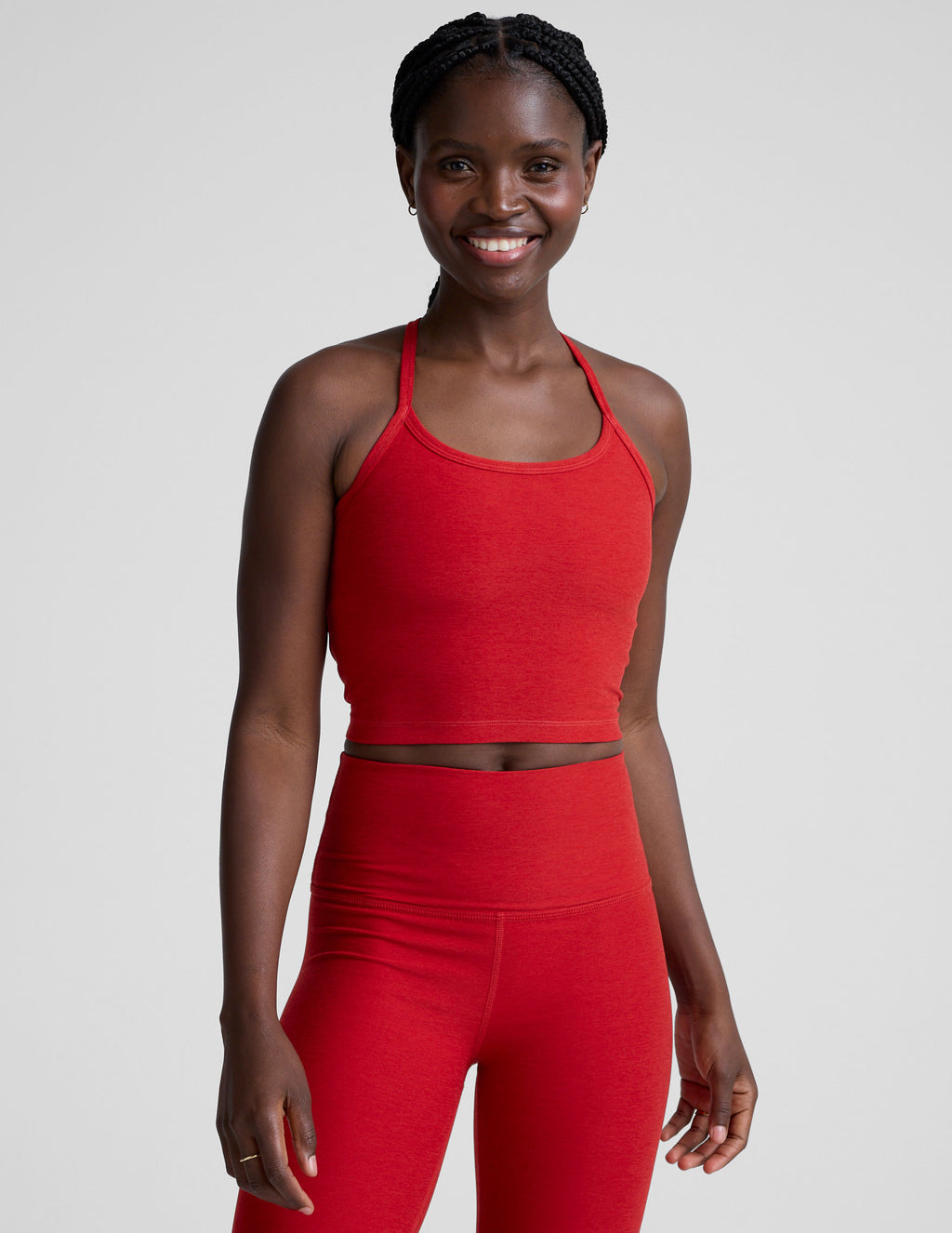 BEYOND YOGA SLIM RACERBACK CROPPED TANK HOLLY RED HEATHER