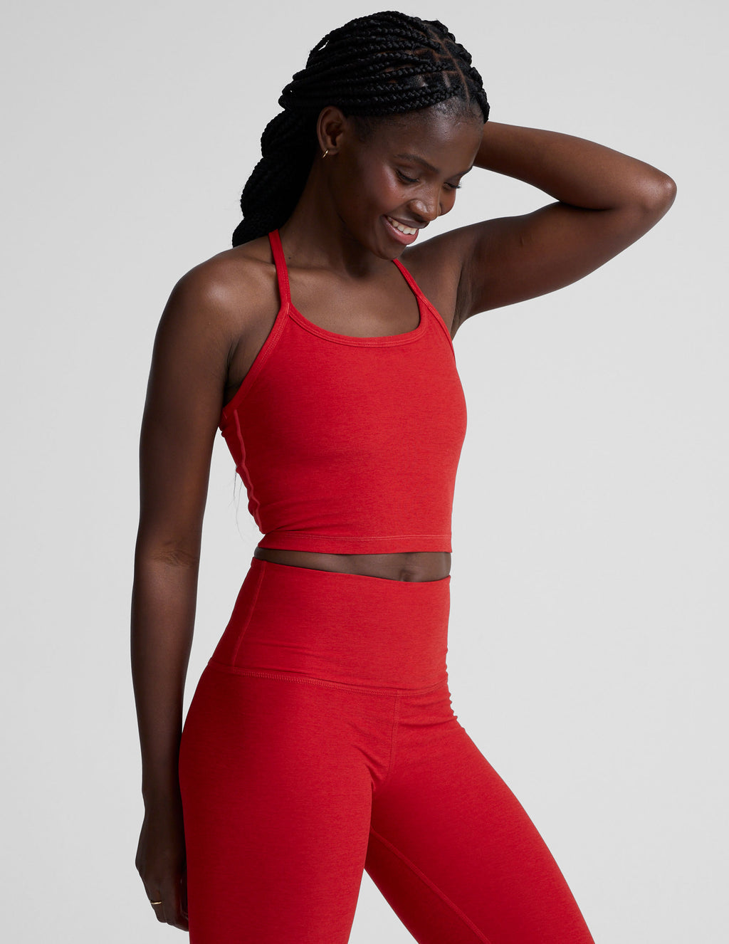 BEYOND YOGA SLIM RACERBACK CROPPED TANK HOLLY RED HEATHER