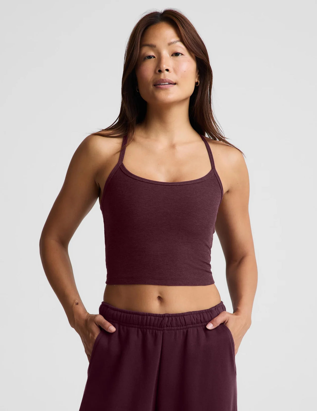 BEYOND YOGA SLIM RACERBACK TANK CABERNET HEATHER