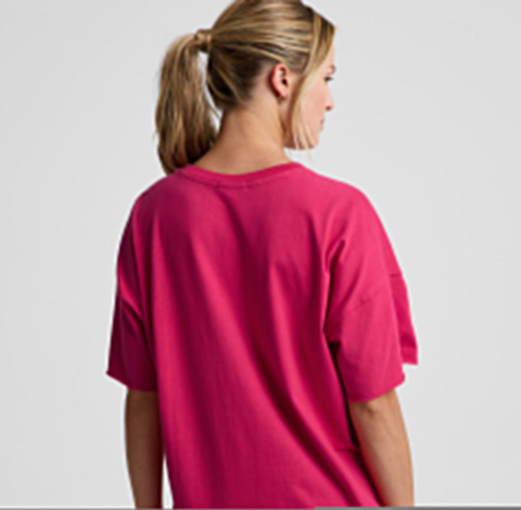 BEYOND YOGA SOFTKNIT BETTER THAN EVER OVERSIZED V-NECK COTTON TEE BERRY RED