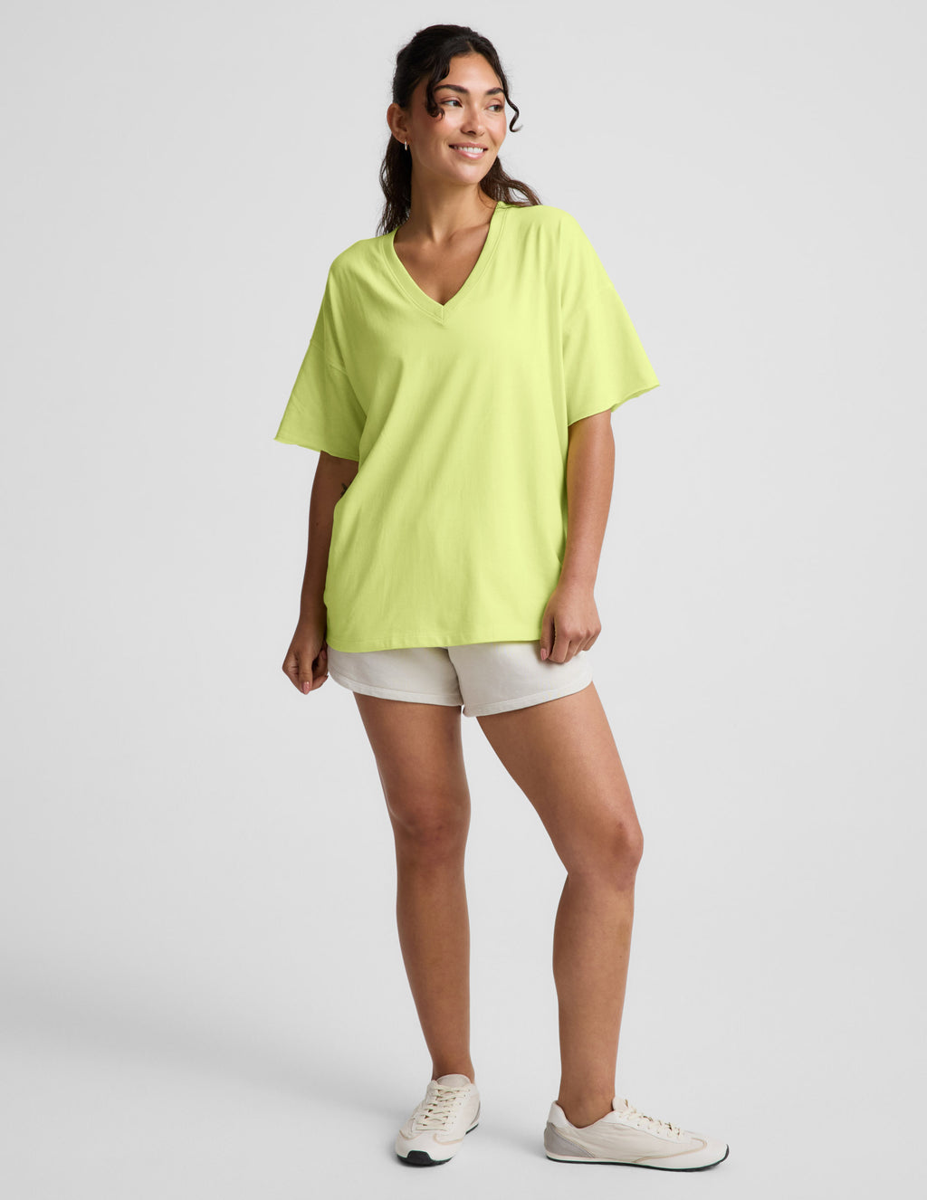 BEYOND YOGA SOFTKNIT BETTER THAN EVER OVERSIZED V-NECK COTTON TEE ELECTRIC LIME