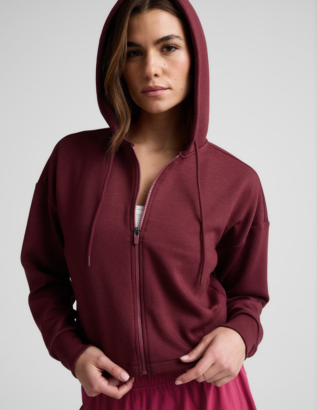 BEYOND YOGA SOFTSPRING FULL ZIP HOODED JACKET MOODY BURGUNDY