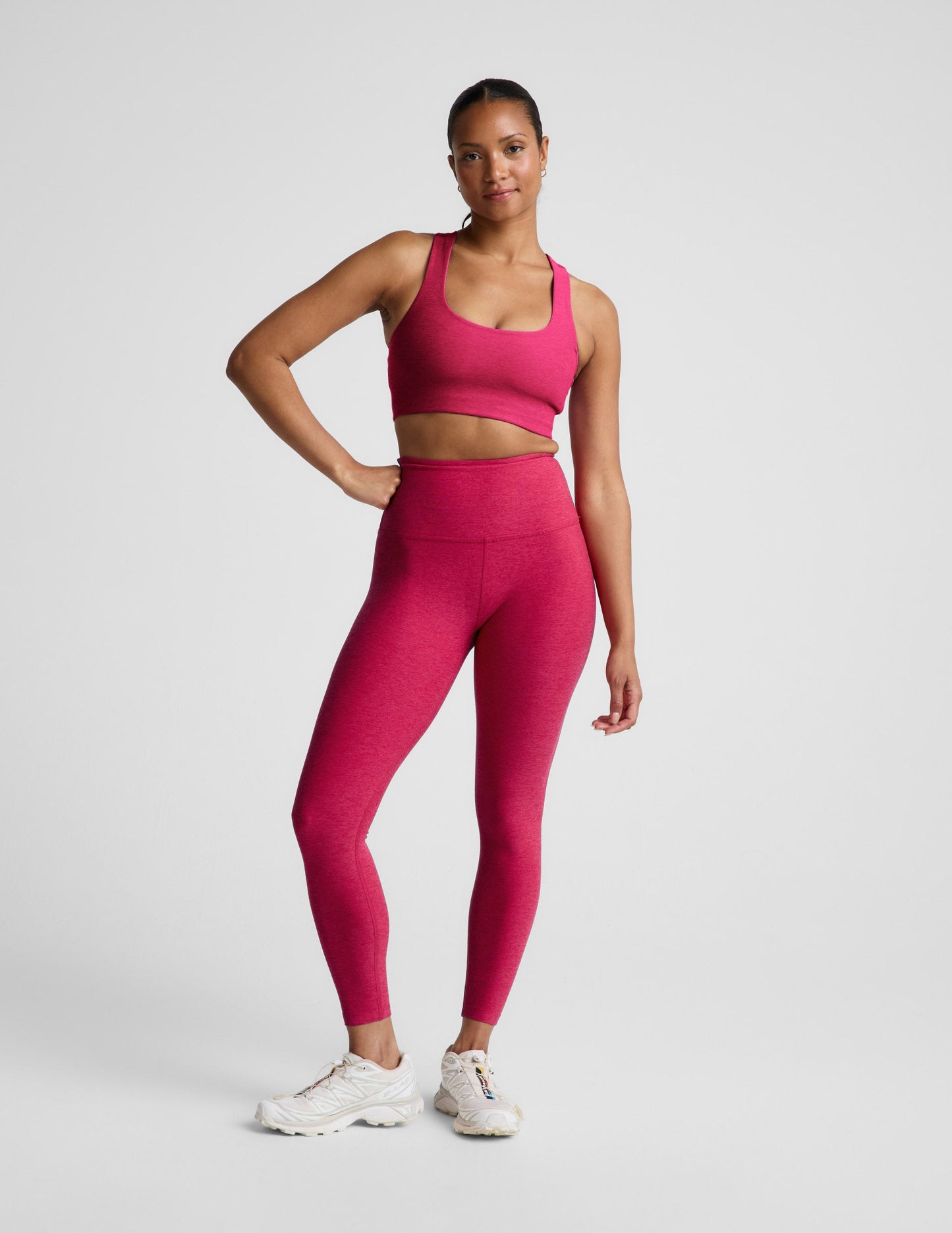 BEYOND YOGA SPACEDYE CAUGHT IN THE MIDI HIGH WAIST LEGGING BERRY RED HEATHER