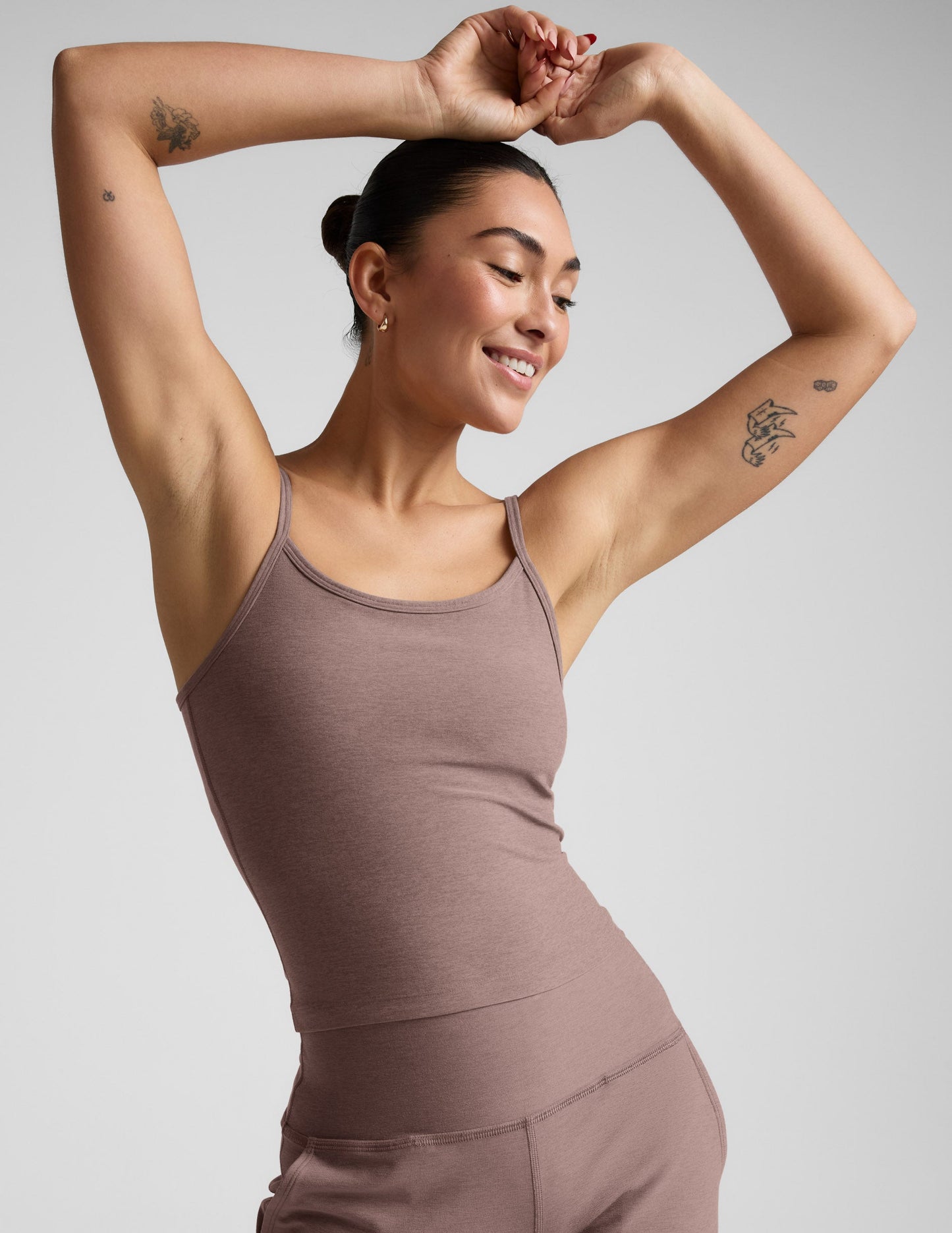 BEYOND YOGA SPACEDYE FOREVER TANK ROSEY TAUPE HEATHER