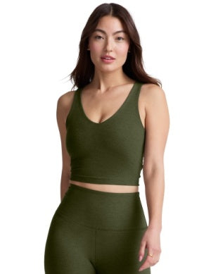 BEYOND YOGA SPACEDYE GOOD DAY CROPPED TANK ARMY GREEN HEATHER
