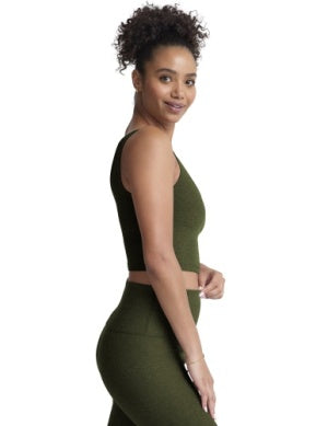 BEYOND YOGA SPACEDYE GOOD DAY CROPPED TANK ARMY GREEN HEATHER