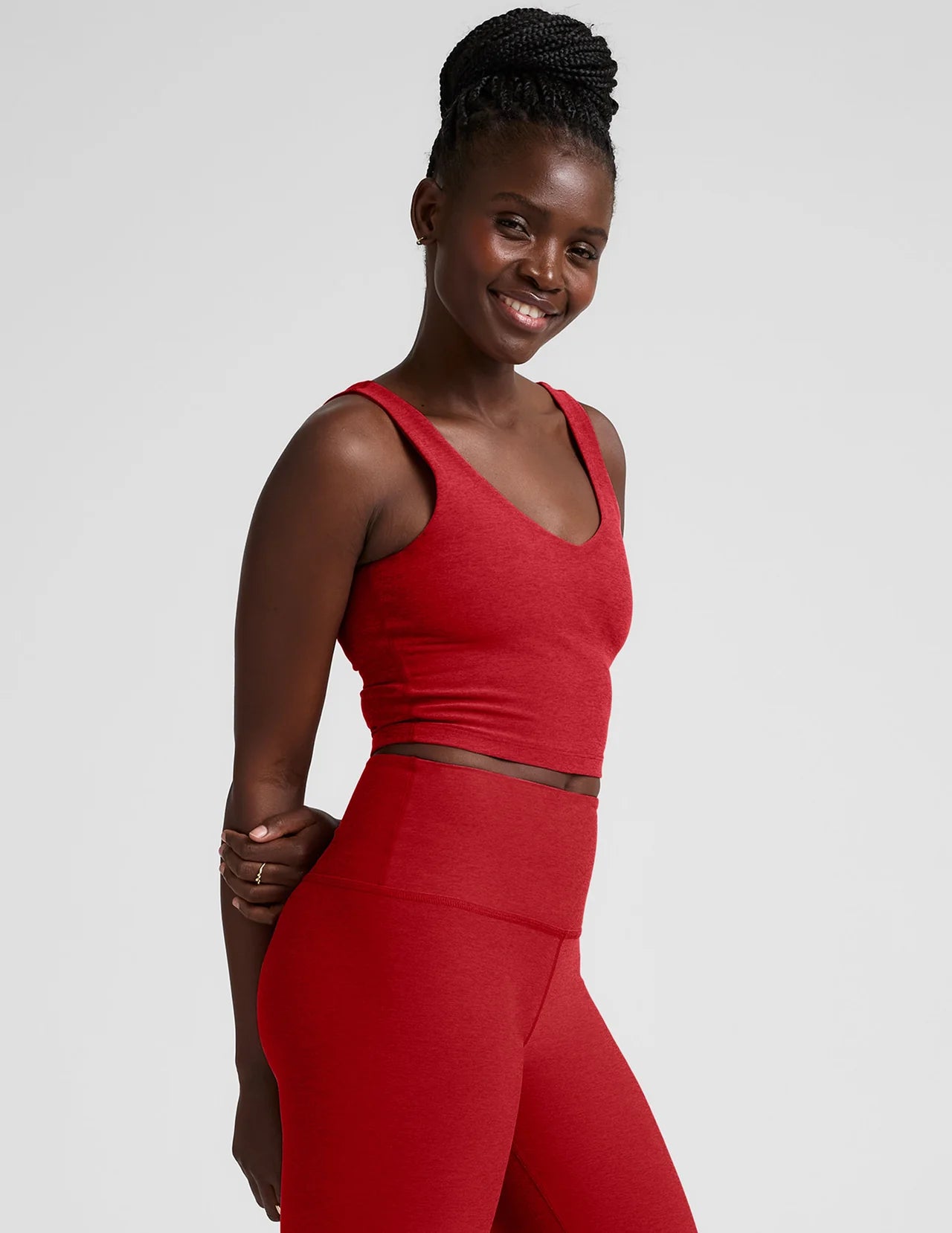 BEYOND YOGA SPACEDYE GOOD DAY CROPPED TANK HOLLY RED