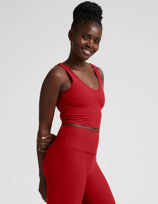 BEYOND YOGA SPACEDYE GOOD DAY CROPPED TANK HOLLY RED