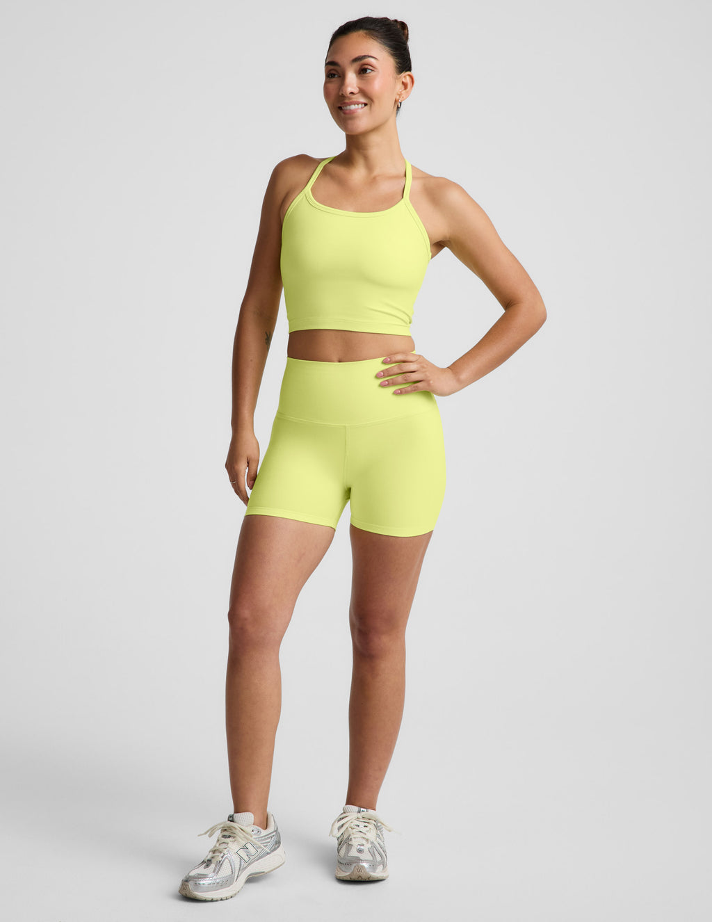 BEYOND YOGA SPACEDYE KEEP PACE 3" SHORT ELECTRIC LIME HEATHER