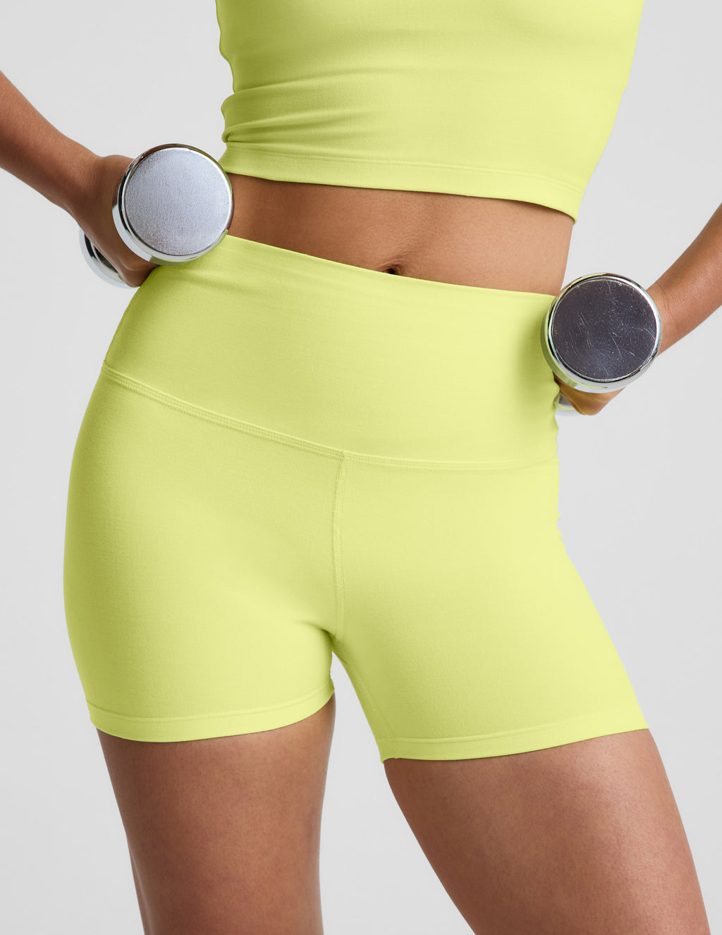 BEYOND YOGA SPACEDYE KEEP PACE 3" SHORT ELECTRIC LIME HEATHER