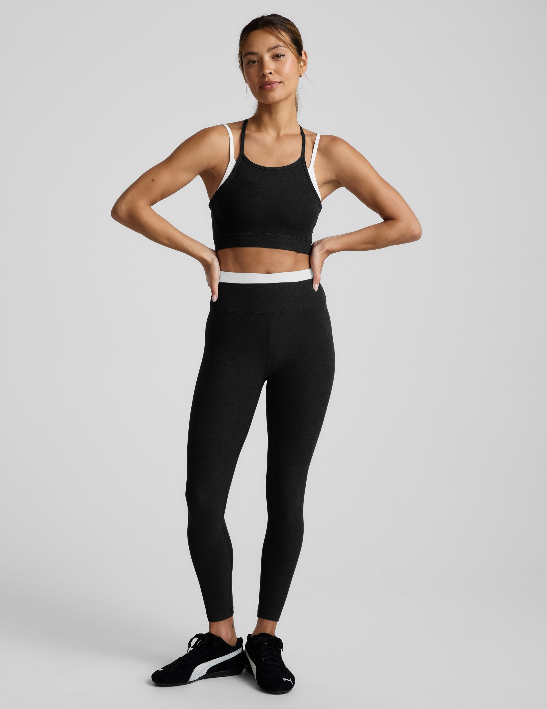 BEYOND YOGA SPACEDYE LAYERED HIGH WAISTED MIDI LEGGING DARKEST NIGHT