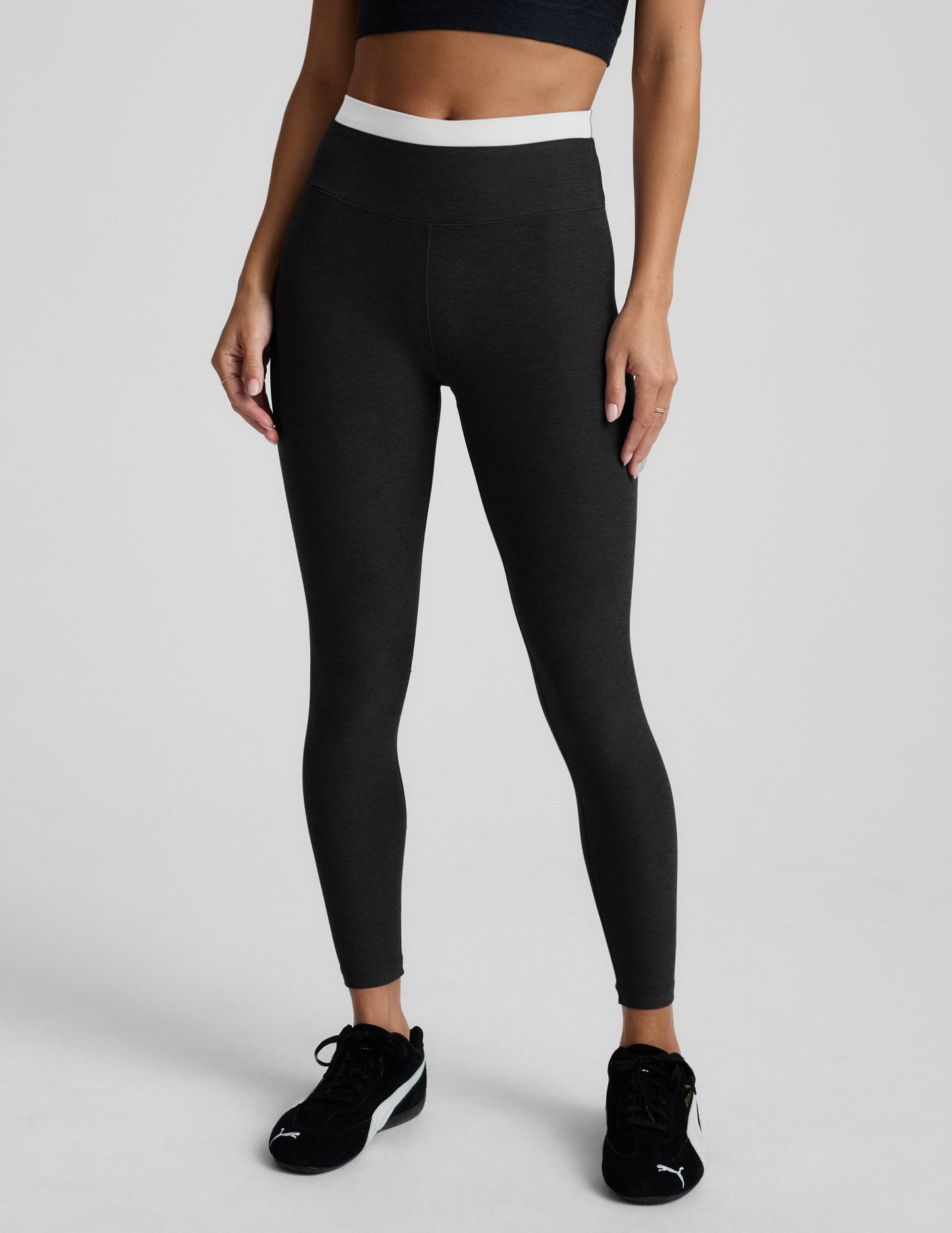 BEYOND YOGA SPACEDYE LAYERED HIGH WAISTED MIDI LEGGING DARKEST NIGHT