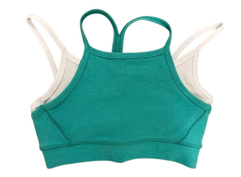 BEYOND YOGA SPACEDYE LAYERED LONG LINE BRA CARIBBEAN AND WHITE