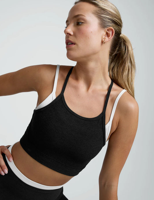 BEYOND YOGA SPACEDYE LAYERED LONG LINE BRA DARKEST NIGHT
