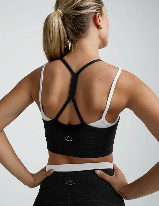 BEYOND YOGA SPACEDYE LAYERED LONG LINE BRA DARKEST NIGHT 1