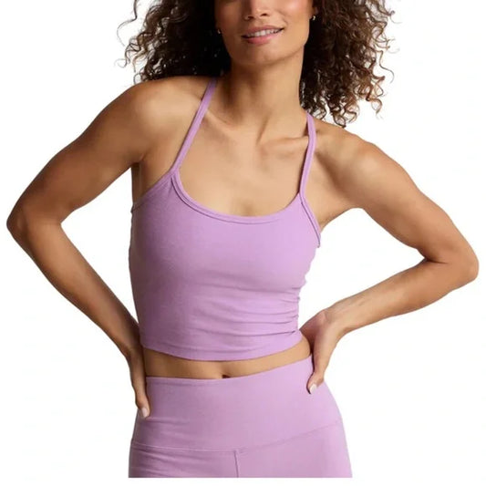 BEYOND YOGA SPACEDYE SLIM RACERBACK CROPPED TANK BRIGHT IRIS HEATHER