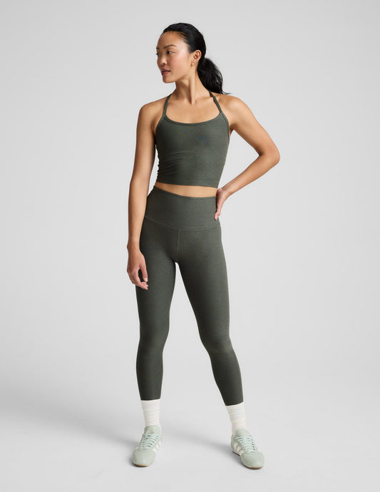 BEYOND YOGA SPACEDYE SLIM RACERBACK CROPPED TANK DUSTY FOREST HEATHER
