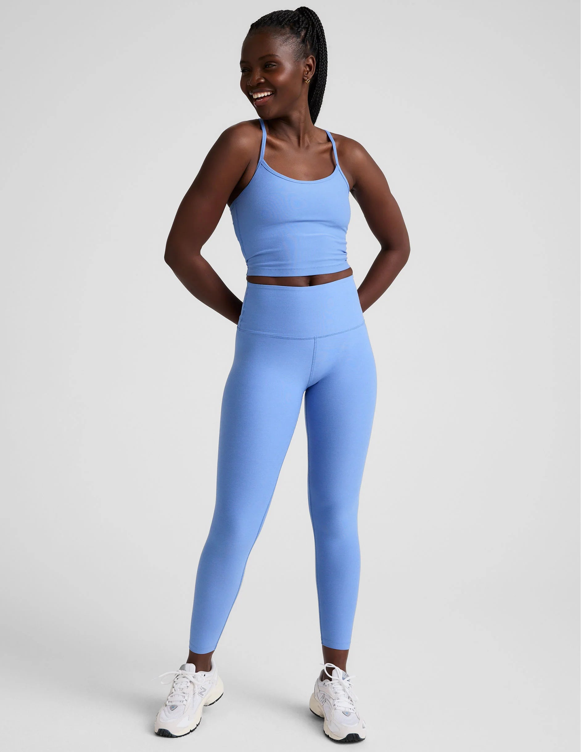 BEYOND YOGA SPACEDYE SLIM RACERBACK CROPPED TANK FLOWER BLUE HEATHER