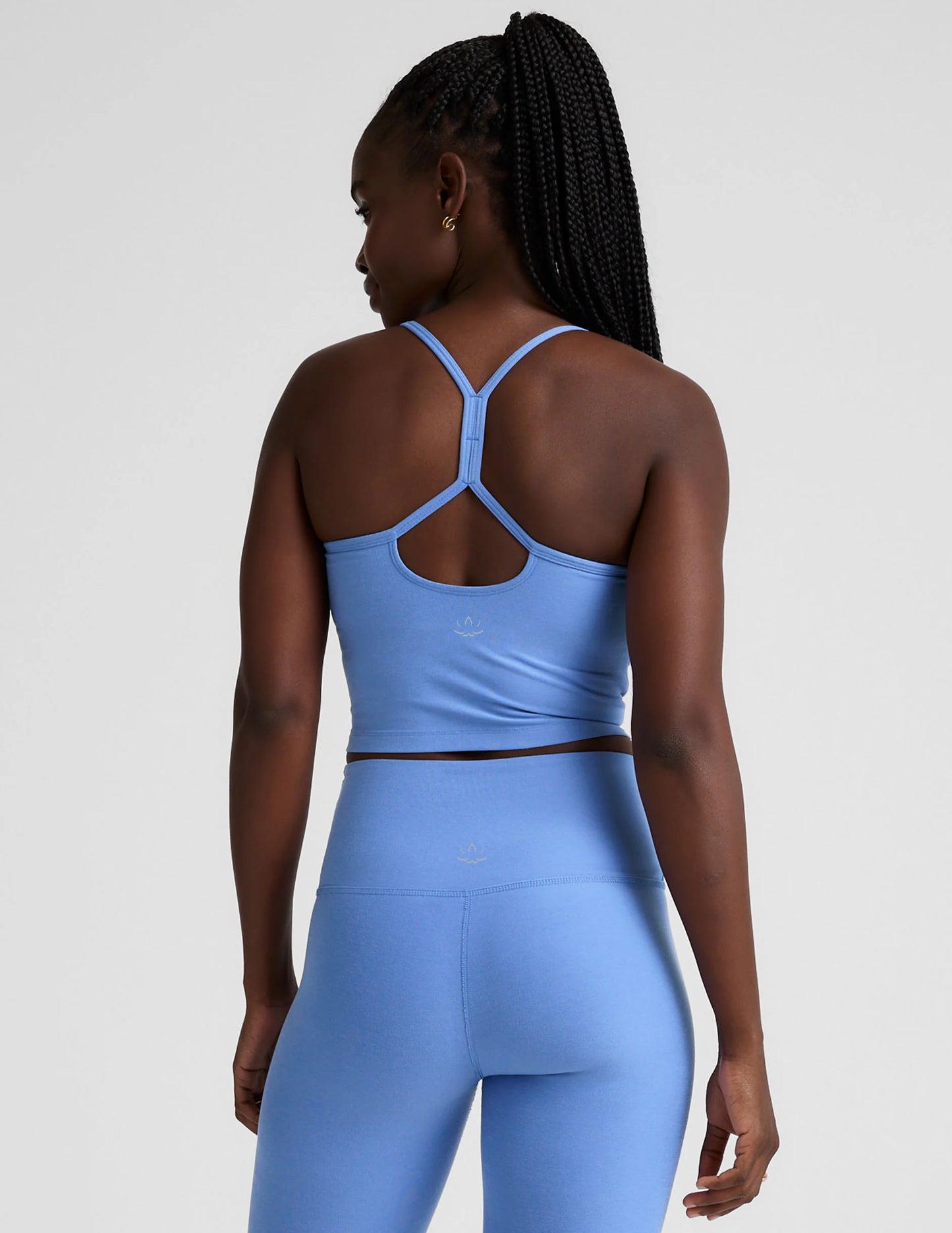 BEYOND YOGA SPACEDYE SLIM RACERBACK CROPPED TANK FLOWER BLUE HEATHER