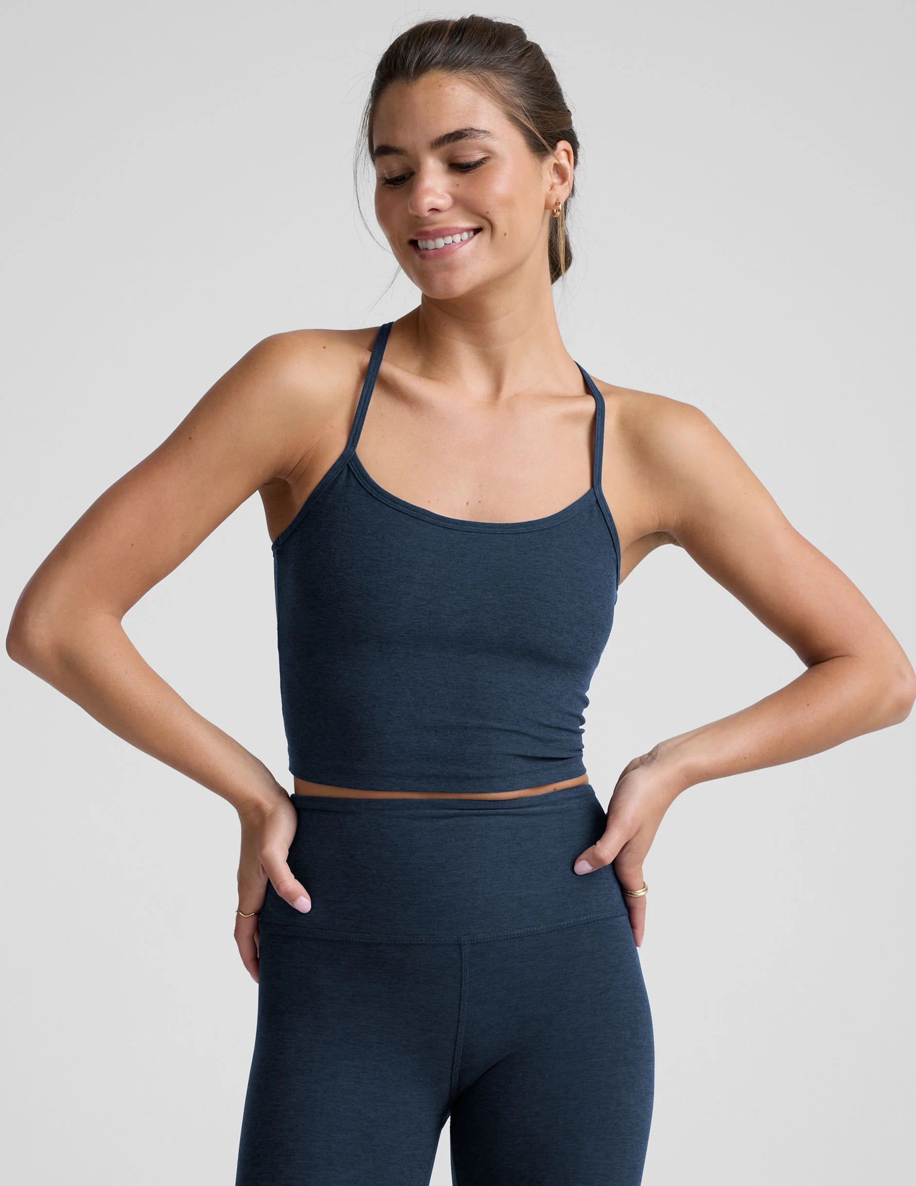 BEYOND YOGA SPACEDYE SLIM RACERBACK CROPPED TANK NOCTURNAL NAVY