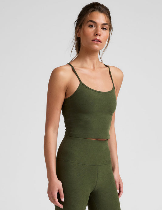 BEYOND YOGA SPACEDYE SLIM RACERBACK TANK ARMY GREEN HEATHER