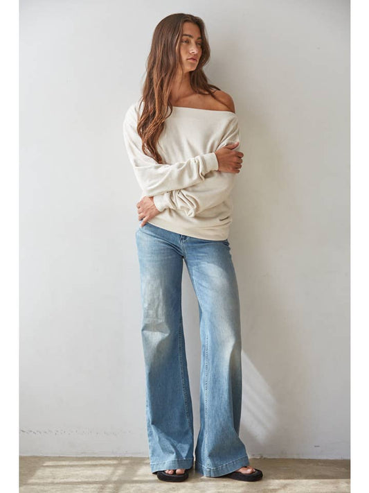 BY TOGETHER KNIT COWL NECK LONG SLEEVE CREAM