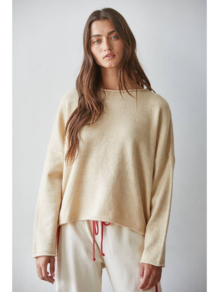 BY TOGETHER KNIT ROLLED ROUND NECK LONG SLEEVE LATTE