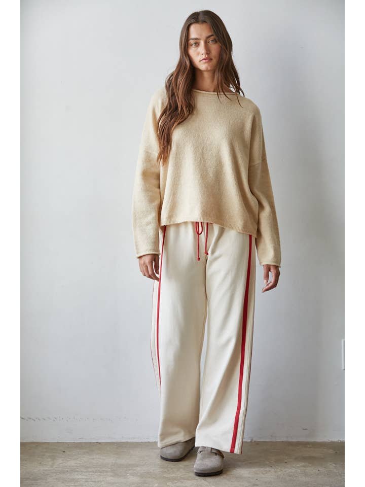 BY TOGETHER KNIT ROLLED ROUND NECK LONG SLEEVE LATTE