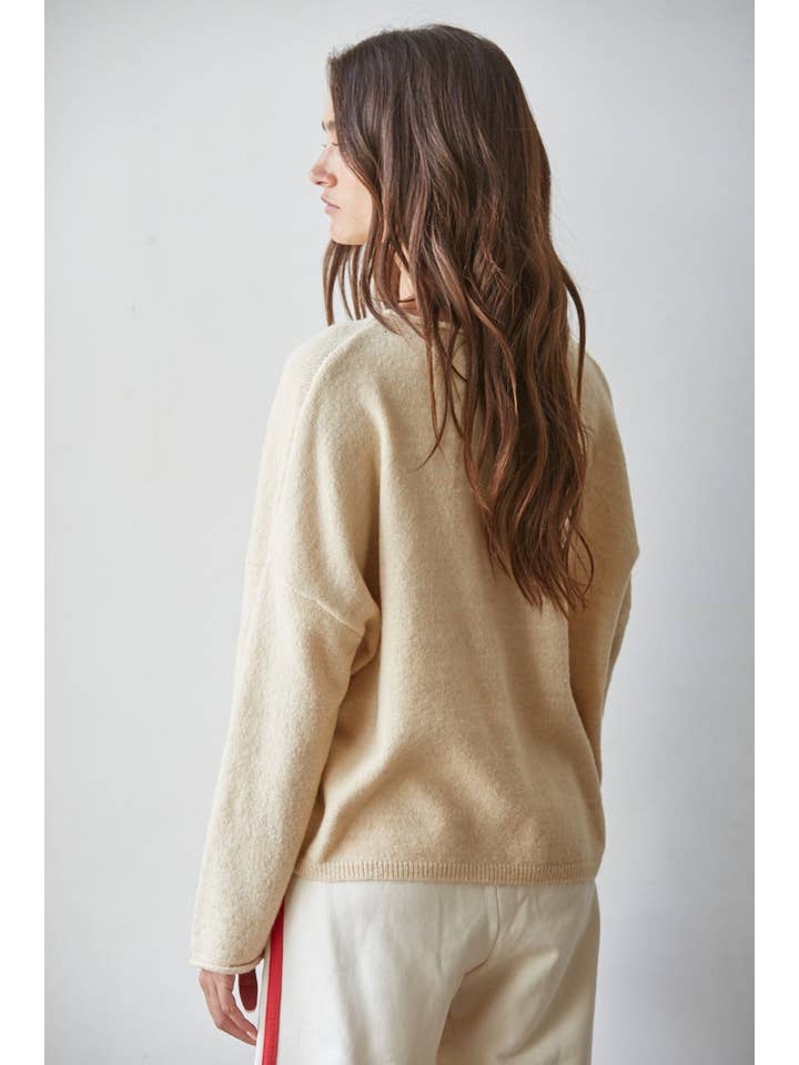 BY TOGETHER KNIT ROLLED ROUND NECK LONG SLEEVE LATTE