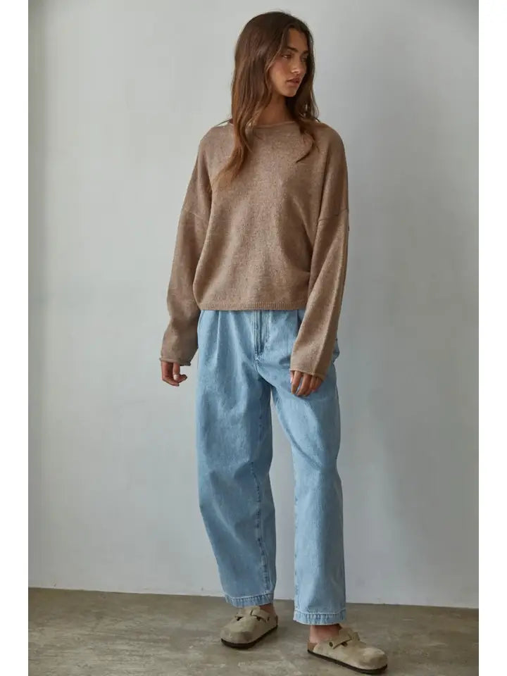 BY TOGETHER KNIT ROLLED ROUND NECK LONG SLEEVE MOCHA