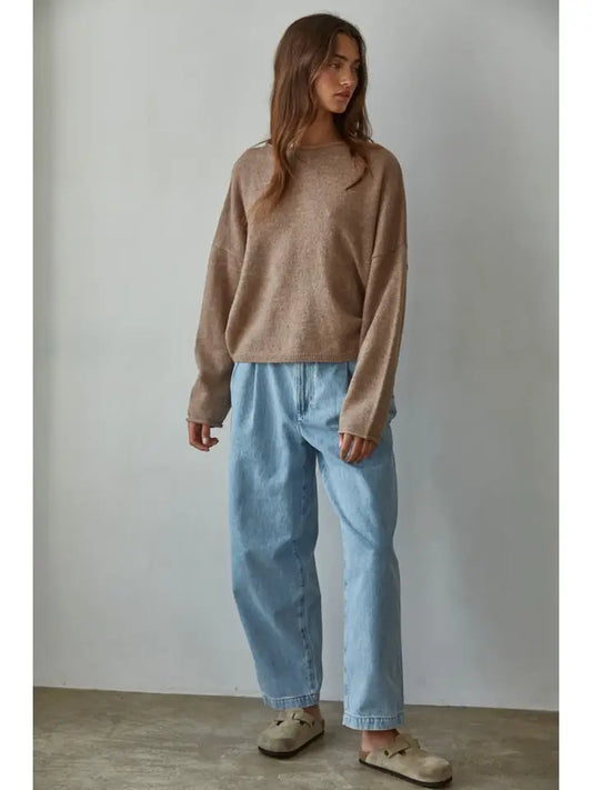 BY TOGETHER KNIT ROLLED ROUND NECK LONG SLEEVE MOCHA