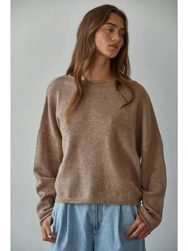 BY TOGETHER KNIT ROLLED ROUND NECK LONG SLEEVE MOCHA