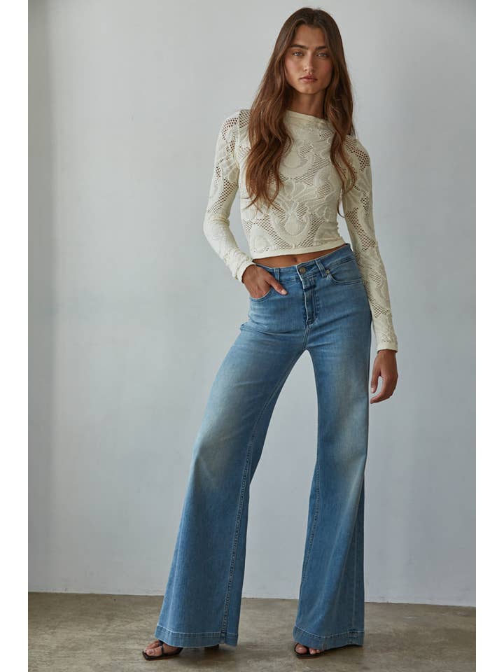 BY TOGETHER KNIT SEAMLESS JACQUARD MOCK NECK LONG SLEEVE TOP CREAM