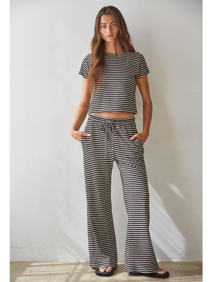 BY TOGETHER KNIT STRIPED FLARE PANT BLACK IVORY