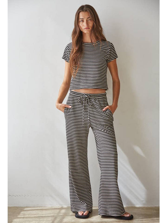 BY TOGETHER KNIT STRIPED FLARE PANT BLACK IVORY