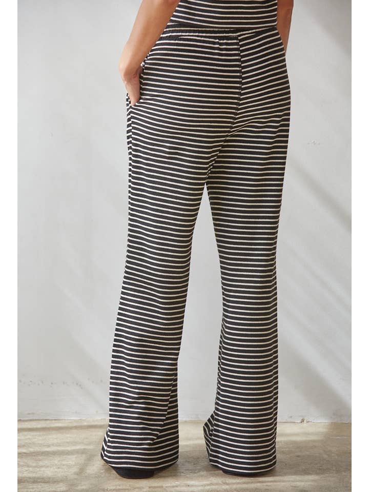 BY TOGETHER KNIT STRIPED FLARE PANT BLACK IVORY