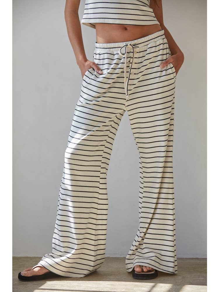 BY TOGETHER KNIT STRIPED FLARE PANT CREAM BLACK
