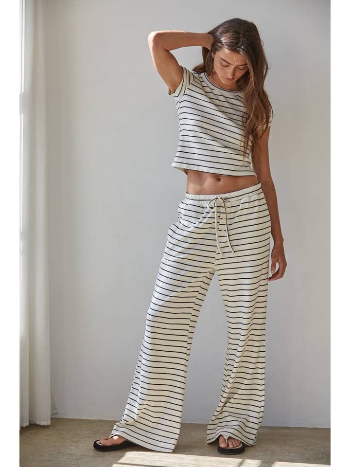 BY TOGETHER KNIT STRIPED FLARE PANT CREAM BLACK