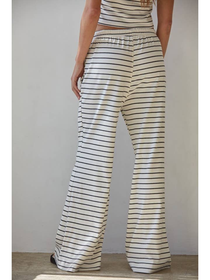 BY TOGETHER KNIT STRIPED FLARE PANT CREAM BLACK