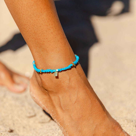 PURA VIDA TURQUOISE CHIP STRETCH ANKLET ONE SIZE