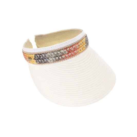 CC BEANIE Colorful Cutout Faux Leather Band C.C Straw Sun Visor White