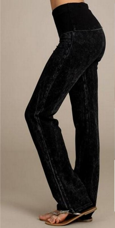 CHATOYANT MINERAL WASH BOOTCUT FLARE ROLL DOWN PANT BLACK